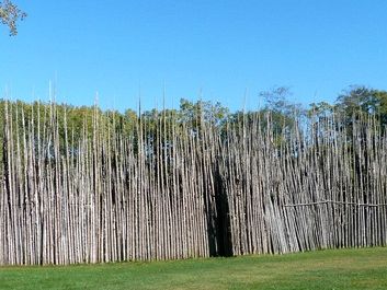 An Iroquoian palisaded village reconstruction near London Ontario. Photo by Ray Martin.